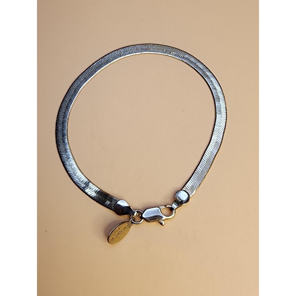 Vtg Designer WORTHINGTON Signed Gold Tone Herringbone Chain Bracelet 7.5"‎